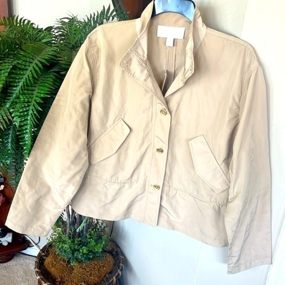 Brand New Michaels Kors Khaki Drawstring Waist Button Up Jacket Neutral Casual - Picture 4 of 16